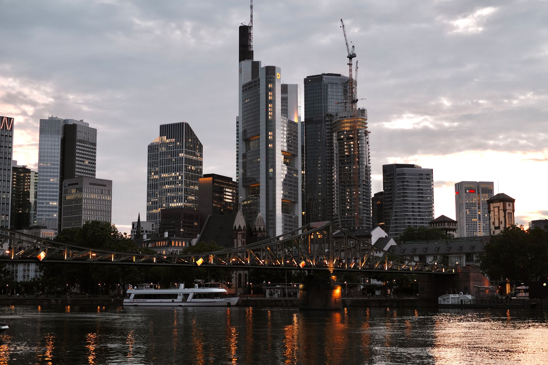 Frankfurt’s financial district skyline as investors assess eurozone PMI data and the European Central Bank policy outlook.