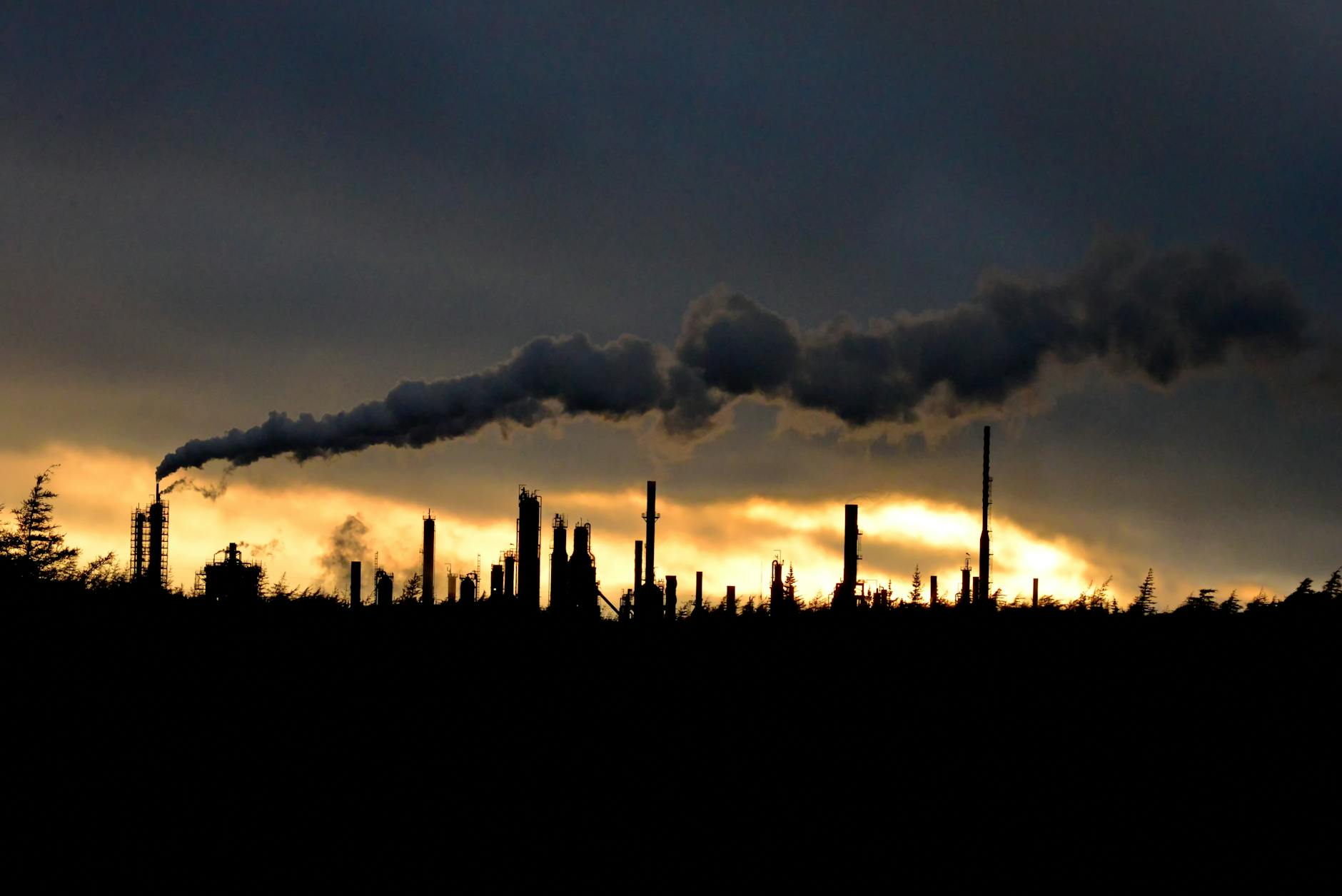 Oil refinery facilities at sunset representing energy sector earnings performance